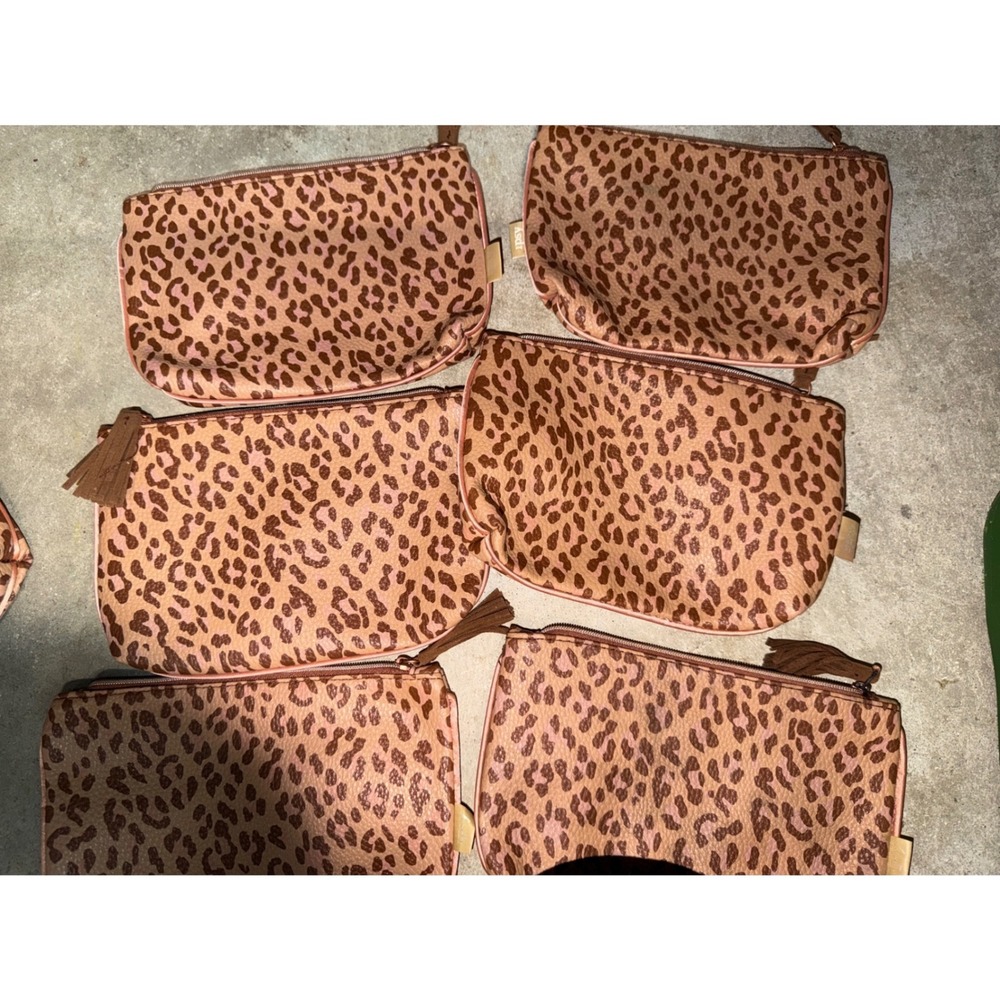 Ipsy Leopard Print Makeup Bag Lot of 6 Tassel Zipper Cosmetic Pouches Tan Pink
